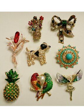 Pin Brooch Lot of 8 Dog Flower Fairy Flower